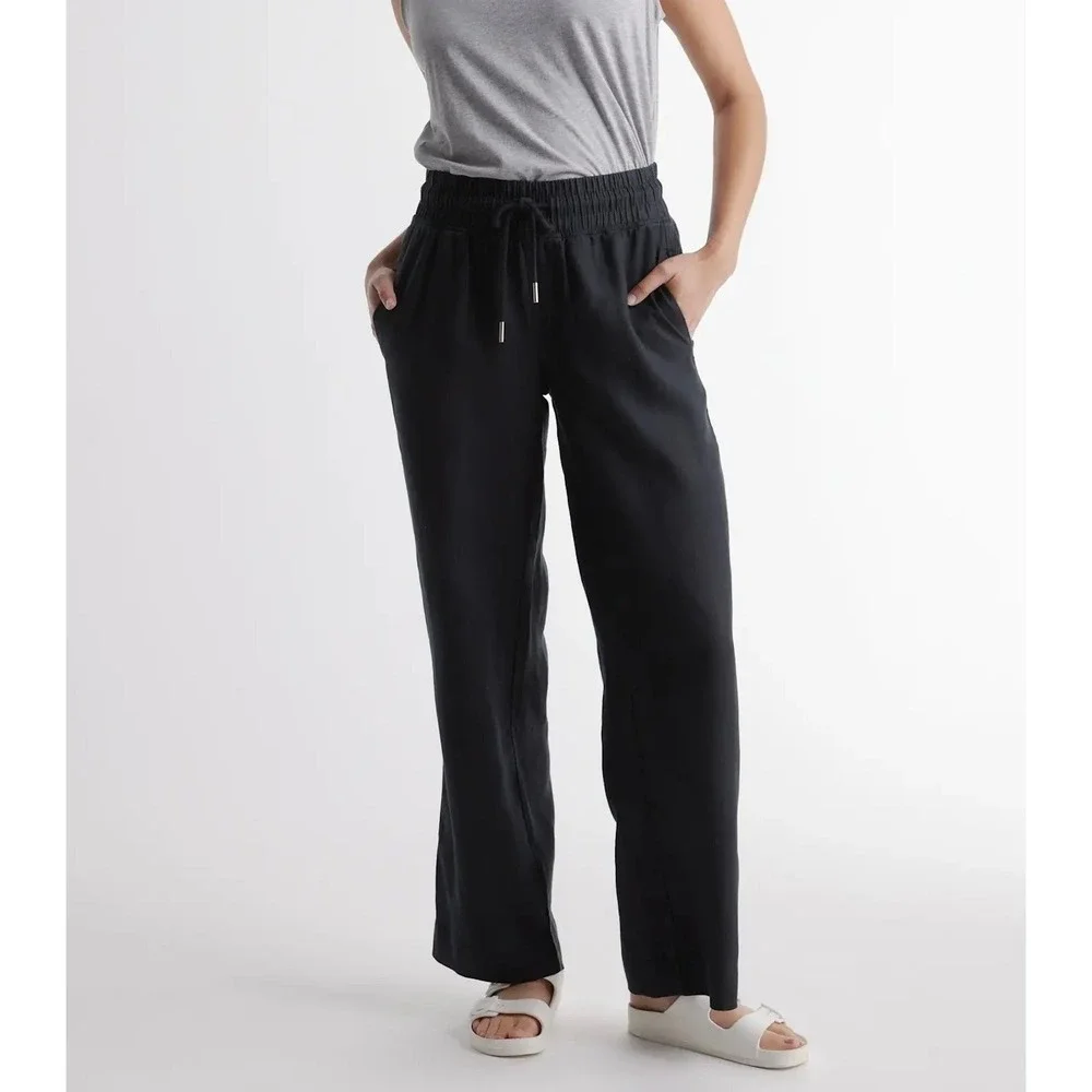 Quince Pants 100% European Linen Wide Leg Black Large